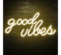DECANIT Good Vibes Panneau néon pour décoration murale, alimenté par une lumière néon USB pour décoration de chambre à coucher, blanc chaud, 40,9 x 21,1 x 1,5 cm