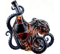 Décanteur à whisky en forme de Octopus - 300ml 3D pour le vins de vodka bourbon Carafe à whisky avec fonction aérateur, décoration rétro pour bureau et cuisine Poulpe Noir 350ml