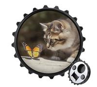Décapsuleur aimanté pour réfrigérateur - Motif chat et papillon - Aimants puissants pour réfrigérateur - Décapsuleur pour homme et femme