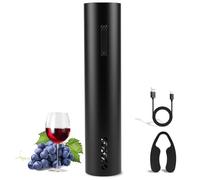 Décapsuleur électrique à piles rechargeables avec coupe-capsule, tire-bouchon en un clic pour la maison, la cuisine, les fêtes, les mariages - Noir