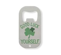 Décapsuleur en acier inoxydable en forme de trèfle à quatre feuilles avec inscription « Good Luck Yourself Make Your Own » Argenté