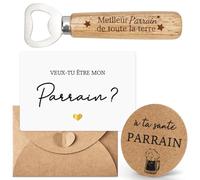 Décapsuleur en Bois de Parrain,Cadeau Parrain,Veux Tu Etre Mon Parrains,Meilleur Parrains de Toute la Terre,Dessous de Verre,Cadeaux Demande Annonce Naissance