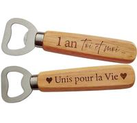 Décapsuleur en Bois Gravé 2 Faces - Cadeau 1 an de mariage pour les Noces de Coton ou Anniversaire de Couple 1 an, Cadeau Romantique et Unique Idéal Saint-Valentin, Noël