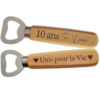 Décapsuleur en Bois Gravé 2 Faces - Cadeau 10 ans de mariage pour les Noces d'Étain ou Anniversaire de Couple 10 ans, Cadeau Romantique et Unique Idéal Saint-Valentin, Noël