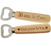 Décapsuleur en Bois Gravé 2 Faces - Cadeau 20 ans de mariage pour les Noces de Porcelaine ou Anniversaire de Couple 20 ans, Cadeau Romantique et Unique Idéal Saint-Valentin, Noël