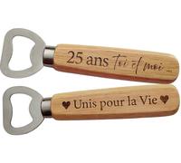 Décapsuleur en Bois Gravé 2 Faces - Cadeau 25 ans de Mariage pour les Noces d'Argent ou Anniversaire de Couple, Idéal Saint-Valentin, Noël ou Cadeau Anniversaire de Mariage 25 ans