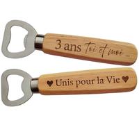 Décapsuleur en Bois Gravé 2 Faces Cadeau 3 ans de Mariage pour les Noces de Froment ou Anniversaire de Couple 3 ans, Cadeau Romantique et Unique Idéal Saint-Valentin, Noël