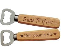 Décapsuleur en Bois Gravé 2 Faces - Cadeau 5 ans de mariage pour les Noces de Bois ou Anniversaire de Couple 5 ans, Cadeau Romantique et Unique Idéal Saint-Valentin, Noël