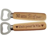 Décapsuleur en Bois Gravé 2 Faces - Cadeau 50 ans de mariage pour les Noces d'Or ou Anniversaire de Couple 50 ans, Cadeau Romantique et Unique Idéal Saint-Valentin, Noël