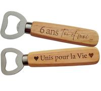 Décapsuleur en Bois Gravé 2 Faces - Cadeau 6 ans de Mariage Unique pour Noce de Chypre ou Anniversaire Couple 6 ans Idéal Saint-Valentin, Noël ou pour le Plasir d' Offrir