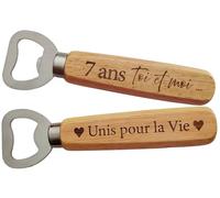Décapsuleur en Bois Gravé 2 Faces - Cadeau 7 ans de mariage pour les Noces de Laine ou Anniversaire de Couple 7 ans, Cadeau Romantique et Unique Idéal Saint-Valentin, Noël ou pour le Plasir d' Offrir