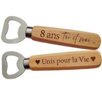 Décapsuleur en Bois Gravé 2 Faces - Cadeau 8 ans de mariage pour les Noces de Coquelicot ou Anniversaire de Couple 8 ans, Cadeau Romantique et Unique Idéal Saint-Valentin, Noël