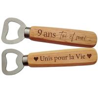 Décapsuleur en Bois Gravé 2 Faces - Cadeau 9 ans de mariage pour les Noces de Faïence ou Anniversaire de Couple 9 ans, Cadeau Romantique et Unique Idéal Saint-Valentin, Noël