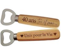 Décapsuleur en Bois Gravé sur 2 Faces - Cadeau 40 ans de mariage pour les Noces d'Émeraude ou Anniversaire de Couple 40 ans, Cadeau Romantique et Unique Idéal Saint-Valentin, Noël