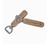 Décapsuleur en Bois pour Papa, Messages d'Amour Gravés, Ouvre-Bouteille Artisanal avec Poignée en Bois et Embout Métallique, Cadeau Fête des Pères (A la tienne papa)