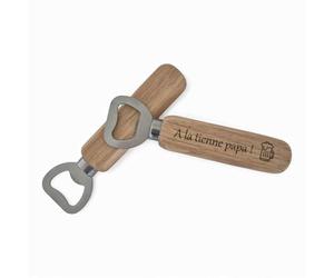 Décapsuleur en Bois pour Papa, Messages d'Amour Gravés, Ouvre-Bouteille Artisanal avec Poignée en Bois et Embout Métallique, Cadeau Fête des Pères (A la tienne papa)