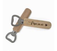 Décapsuleur en Bois Rustique pour Papi, Design Français avec Messages, Ouvre-Bouteille Artisanal avec Poignée Métallique, Collection Fête des Grands-pères (Papi en or)
