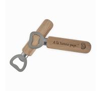 Décapsuleur en Bois Rustique pour Papi, Design Français avec Messages, Ouvre-Bouteille Artisanal avec Poignée Métallique, Collection Fête des Grands-pères (À la tienne papi !)