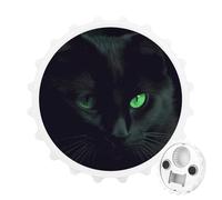 Décapsuleur magnétique, aimant de réfrigérateur rond de 7,9 cm, design amusant en forme de chapeau de bière, décapsuleur de chat noir aux yeux verts pour cuisine, bar, bureau