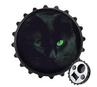 Décapsuleur magnétique, aimant de réfrigérateur rond de 7,9 cm, design amusant en forme de chapeau de bière, décapsuleur de chat noir aux yeux verts pour cuisine, bar, bureau