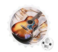 Décapsuleur magnétique, aimant de réfrigérateur rond de 7,9 cm, design amusant en forme de chapeau de bière, décapsuleur en forme de guitare acoustique aquarelle pour cuisine, bar, bureau