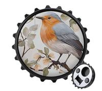 Décapsuleur magnétique, aimant de réfrigérateur rond de 7,9 cm, design amusant en forme de chapeau de bière, imprimé floral, décapsuleur aquarelle rouge-gorge pour cuisine, bar, bureau