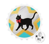 Décapsuleur magnétique, aimant rond de réfrigérateur de 7,9 cm, design amusant en forme de chapeau de bière, un chat avec un nœud papillon décapsuleur pour cuisine, bar, bureau
