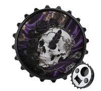Décapsuleur magnétique, aimant rond de réfrigérateur de 7,9 cm, design amusant en forme de chapeau de bière, décapsuleur noir floral tête de mort pour cuisine, bar, bureau