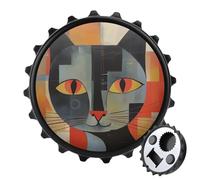 Décapsuleur magnétique, aimant rond de réfrigérateur de 7,9 cm, design amusant en forme de chapeau de bière, décapsuleur en forme de chat aux yeux rouges orange pour cuisine, bar, bureau