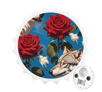 Décapsuleur magnétique avec motif rose rouge et trois loups, outil de cuisine peu encombrant, décapsuleur amusant et aimant de réfrigérateur pour le camping, les voyages, le camping, blanc