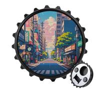 Décapsuleur magnétique avec motif rues japonaises, outil de cuisine peu encombrant, décapsuleur amusant et aimant de réfrigérateur pour le camping, les voyages, le camping - Style noir