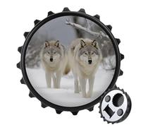 Décapsuleur magnétique, deux loups marchant dans la neige en plastique imprimé mignon, aimants de réfrigérateur décapsuleur de bouteille de bière pour homme et femme amateurs de bière