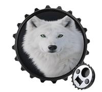 Décapsuleur magnétique en forme de loup blanc froid aux yeux verts pour réfrigérateur, décapsuleur rond magnétique pour cuisine et bar, cadeau pour les amateurs de bière