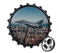 Décapsuleur magnétique Fighter Jets Fly Over Cities - Outil de cuisine peu encombrant - Ouvre-bière amusant et aimant de réfrigérateur pour camping, voyage, camping - Style noir