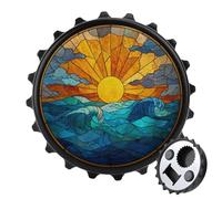 Décapsuleur magnétique rond en verre teinté style mosaïque soleil bleu océan vagues pour réfrigérateur, cuisine, bureau