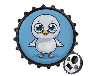 Décapsuleur magnétique rond pour réfrigérateur - Mouette aux grands yeux - Ouvre-bière amusant - Aimants décoratifs de réfrigérateur pour la maison, le bar, la cuisine, le bureau - Noir
