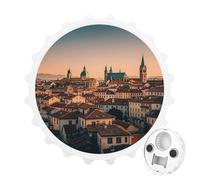 Décapsuleur magnétique « The Old Town at Sunset » - Outil de cuisine pour économiser de l'espace - Ouvre-bière amusant et aimant de réfrigérateur pour camping, voyage, camping - Blanc