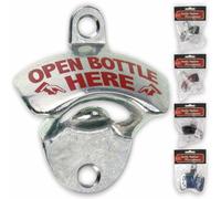 Décapsuleur mural finition chromée avec bouteille ouverte ici en vert