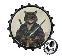Décapsuleur rond en forme de chat noir japonais tenant une arme pour réfrigérateur, cuisine, bureau