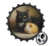 Décapsuleur rond en forme de cochon d'Inde et chat noir - Aimants de réfrigérateur - Pour boissons, bières, bouteilles magnétiques - Pour réfrigérateur, cuisine, bureau