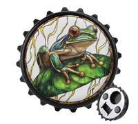 Décapsuleur rond en forme de grenouille d'arbre sur feuille tropicale - Aimants ronds pour réfrigérateur, cuisine, bureau