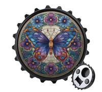 Décapsuleur rond en forme de papillon en verre teinté avec fleurs colorées pour réfrigérateur, cuisine, bureau