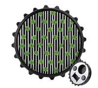 Décapsuleur rond en forme de rose verte sur rayures noires et blanches - Aimants ronds pour réfrigérateur, cuisine, bureau