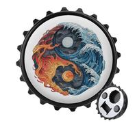 Décapsuleur rond en forme de vagues et de flammes - Art traditionnel japonais - Aimants de réfrigérateur - Pour boissons et bières - Pour réfrigérateur, cuisine, bureau