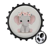 Décapsuleur rond en forme d'éléphant portant une couronne florale - Aimants de réfrigérateur - Pour boissons, bières, bouteilles magnétiques - Pour réfrigérateur, cuisine, bureau