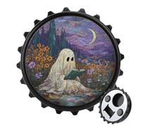 Décapsuleur rond en verre teinté avec fantôme et champ de fleurs sauvages - Aimants de réfrigérateur - Ouvre-bouteille magnétique - Pour réfrigérateur, cuisine, bureau