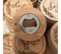Décapsuleur Rond Rustique Personnalisé En Bois For Garçons D'honneur, Aimant De Réfrigérateur Personnalisé, Date Gravée, Noms, Cadeau D'événement(10pcs)