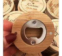 Décapsuleur Rond Rustique Personnalisé En Bois For Garçons D'honneur, Aimant De Réfrigérateur Personnalisé, Date Gravée, Noms, Cadeau D'événement(20pcs)