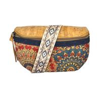 DeCarbonize Sac à bandoulière pour femme en liège en forme de demi-lune - Sac banane végétalien avec bandoulière amovible à motifs colorés - Large bandoulière en coton - Sac à main en cuir végétalien,