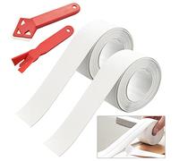 DECARETA 2 PCS Bande de Calfeutrage Auto-adhésif avec 2 PCS Grattoir Rouge Ruban Caulk Bande d'Étanchéité Adhésive en PVC Joint de Calfeutrement pour Baignoire Cuisine Toilette Lavabo(6,4 M)